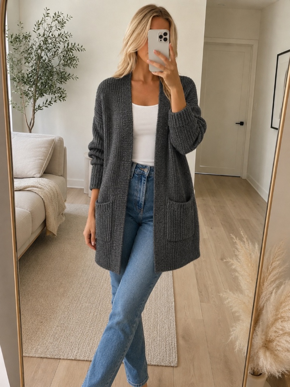 Express Charcoal Oversized Open Cardigan XS